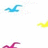 Pixelated blue bird, yellow curved shape, and pink curved shape on white background with green text reading <<"min jerrred deva">>
