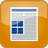 A static pixelated icon with an orange rounded square border containing a white-framed window showing blue and gray sections.