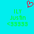 A static pixel art image with a cyan background, red heart symbol at top center, green text 'ILY Justin' and '<33333' below.