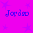 Purple background with four blue 'Jordan' text blocks arranged in a , surrounded by light purple star shapes