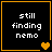 Four black square with orange borders display "still finding nemo" text and changing heart symbols