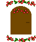 A two-frame contact sheet showing a brown arched door with red flowers and green leaves, transitioning to the same door opening to reveal a pixelated brown bear standing inside a colorful patterned space.