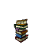 Stack of books in various colors with some books floating above the stack, each book having distinct cover colors and visible spines.