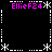 Pixel art with repeated text and star symbols on black background, framed by dotted lines and asterisks
