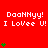 Red background with repeated white text "DaaHMy! I Love U!" and green heart symbols in various positions across the frame.