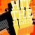 Pixelated static image of a figure in dark clothing against a bright yellow and orange background with visible pixelation.