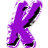 A pixelated purple X-shaped figure with black accents on a white background, accompanied by scattered gray alphanumeric characters.