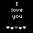 Black background with white pixelated text 'I love you' and five heart symbols below, where the third heart is grayed out.