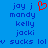 Blue background with blue pixelated text listing names and phrases, a red pixelated heart symbol above the right , and repeated text elements