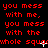 Red pixelated text repeats across a black background with small white cursor-like marks moving through the words.