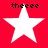 Four white five-pointed stars on a solid red background with black text above each star reading 'theee' in pixelated font.