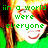 A pixelated image of a person with red hair and green clothing, overlaid with green text reading "in a world were everyone is the same dare to be different" across four
