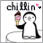 Pixelated penguin holding ice cream cone with 'chillin' text and heart symbols above, displayed in a