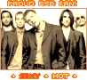 Four display a group of people with one person leaning left, text reading "PROUD BSB FAN!" and "SEXY HOT" in orange pixelated font