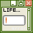 Two side-by-side pixelated window interfaces with green borders, showing 'LIFE...' text and a progress bar, differing in error message style.