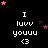 Black background with white text "I luvv youuu <3" repeated in a , pink and purple stars scattered across the scene, gray rectangle in bottom-right corner