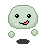 Four pixel-art frames of a light green cartoon character with black eyes and pink mouth, arranged in a 2x2 contact sheet on gray background.