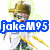 Pixelated character with golden hat and yellow swords, displaying text overlays in blue, pink, and red