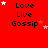 Red background with repeated 'Love Live Gossip' text and white/pink star animations across a