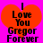 A static pixel art image with a bright pink background, featuring a large orange heart shape containing black text that reads "I Love You Gregor Forever".