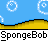 Animated contact sheet of SpongeBob SquarePants and Patrick Star in various pixelated poses with repeated text overlays, set against a blue sky and yellow ground background.