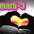 Green text 'marli' with a heart symbol in pink speech bubble above black silhouette holding yellow-orange gradient heart.