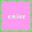 Pixelated pink background with green border and four identical white text instances reading 'emilee' in a