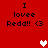 Red background with black text 'I lovee Redd!! <3' and pixelated hearts in white and pink.