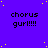 Purple background with yellow dots and repeated black text 'chorus gurl!!!!' in a pattern