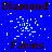Blue background with scattered light blue pixel clusters, dark brown text reading "Diamond" and "Farms" in two