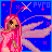 Pixel art contact sheet showing three frames of an animated buddy icon featuring a pink-haired character with wings against a blue background with stars and text.