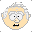 Pixelated cartoon face with light skin, white hair, and black mouth showing teeth in four variations of eye expression.