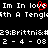 Pixelated text displays "Im In love" with a red heart replacing the 'o' in 'love', repeated across multiple lines on black background.