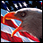 Static pixelated icon of an eagle's head with open beak against a flag background, rendered in low-resolution 256x256 pixels.