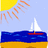 Pixelated beach scene with sailboat under sun and blue text reading "I can't believe summers over" on right.