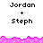 Pixelated text 'Jordan + Steph' repeated across a white background with pink wave borders, showing animation where the rightmost shifts from visible to gray
