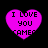Four pink heart-shaped icons with pixelated text "I LOVE YOU CAMEO" on black background, two showing animation changes.