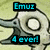 Pixelated character with large eye and long nose, labeled 'Emuz' above and '4ever!' below in cyan text on black bars.