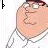 cartoon character Peter Griffin with text variations 'P', 'PE', 'PET', and 'PETER' appearing in black pixelated font across the image