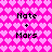 Pixelated pink heart pattern background with repeated text "Hate + Mars" in black block letters, arranged in two vertical