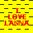 Yellow background with black checkered patterns and red text "I LOVE LANNA" repeated across the