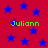 Red background with scattered blue stars and four instances of green text reading "Juliann" in pixelated font.
