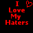 Red pixelated text on black background reads 'I Love My Haters' with a heart symbol replacing the word 'Love'.