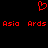 Red pixelated heart symbol above four repeated text strings on black background.