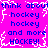 A static pixel art image with a bright pink background and white jagged border, displaying repeated blue text about hockey in various cases and sizes.
