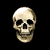 Pixelated skull icon with two states: plain and surrounded by blue electric sparks against black background.