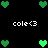 Pixelated green heart icons and white text 'cole<3' arranged in a on black background with some hearts changing brightness