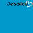 Blue background with two instances of the name 'Jessica' in black pixelated text, one featuring a white heart symbol replacing part of the lettering.