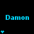 A static digital image displays the name 'Damon' in cyan text with varying numbers of small cyan star icons arranged below it on a black background.