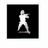 Pixelated white figure in dynamic pose on black background with gray border, no visible text or additional elements.